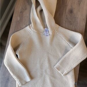 Cream Waffle Knit Pullover Hoodie